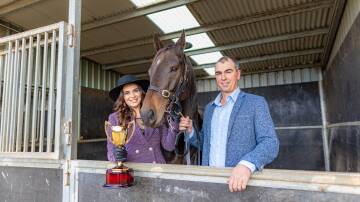 Stephanie Scott and Symon Wilde, pictured with Vanguard before the May racing Carnival, have some special family news. Picture by Eddie Guerrero 